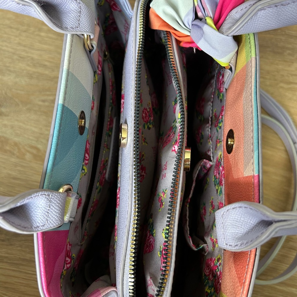Betsey Johnson Lavender Heart Satchel Crossbody Bag with Scarf Accent - Picture 7 of 13